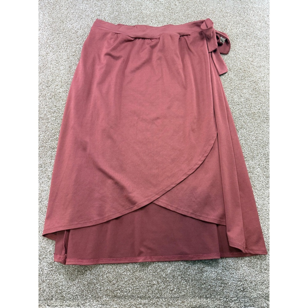Lark + Grey Womens XL Faux Wrap Midi Skirt Dusty Rose Tie Waist Modest Office